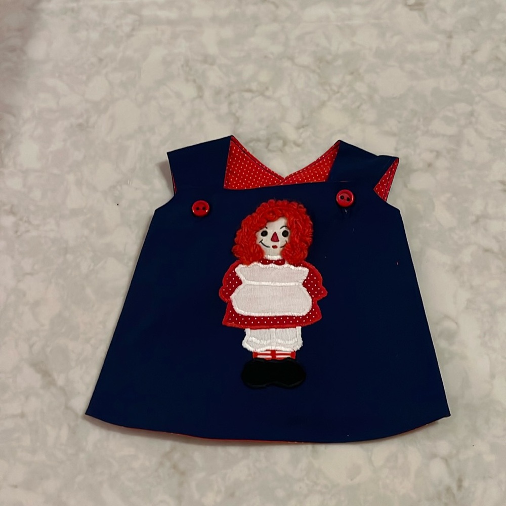 Vintage doll dress hand made with appliqué Raggedy Ann
